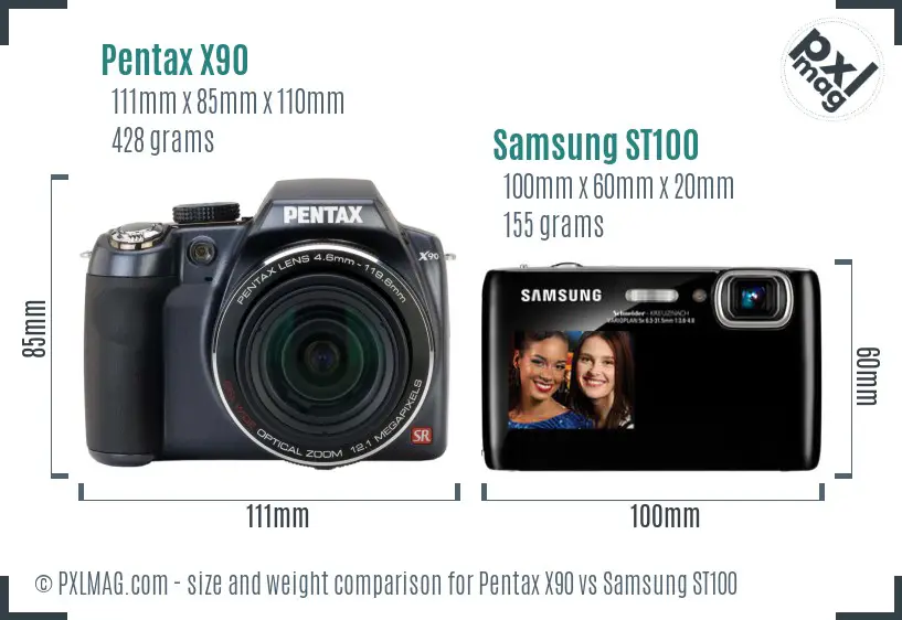 Pentax X90 vs Samsung ST100 size comparison