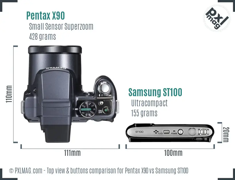 Pentax X90 vs Samsung ST100 top view buttons comparison