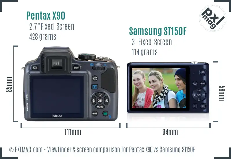 Pentax X90 vs Samsung ST150F Screen and Viewfinder comparison