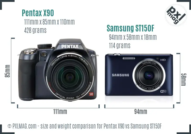 Pentax X90 vs Samsung ST150F size comparison