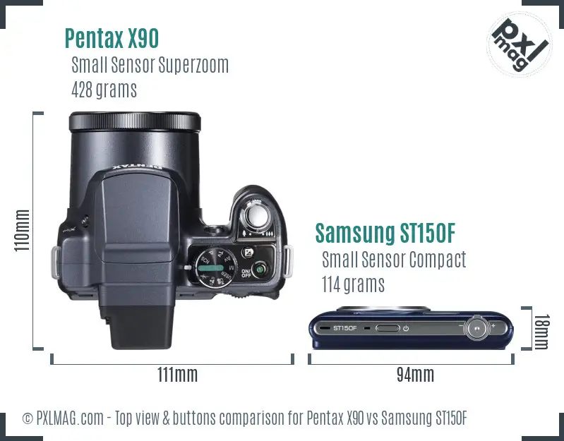 Pentax X90 vs Samsung ST150F top view buttons comparison
