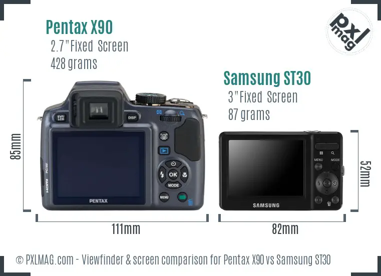 Pentax X90 vs Samsung ST30 Screen and Viewfinder comparison