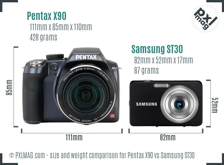Pentax X90 vs Samsung ST30 size comparison