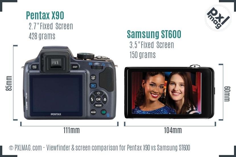 Pentax X90 vs Samsung ST600 Screen and Viewfinder comparison