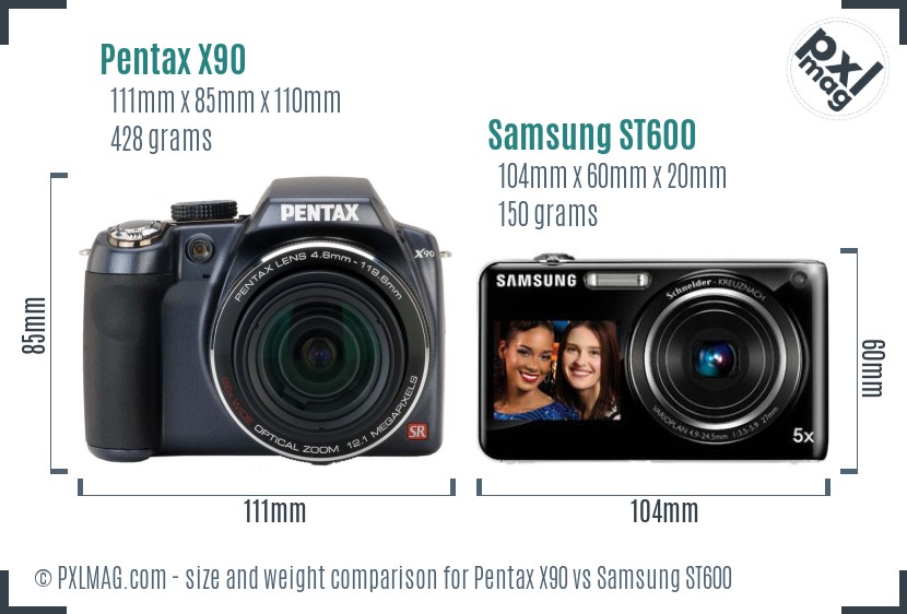 Pentax X90 vs Samsung ST600 size comparison