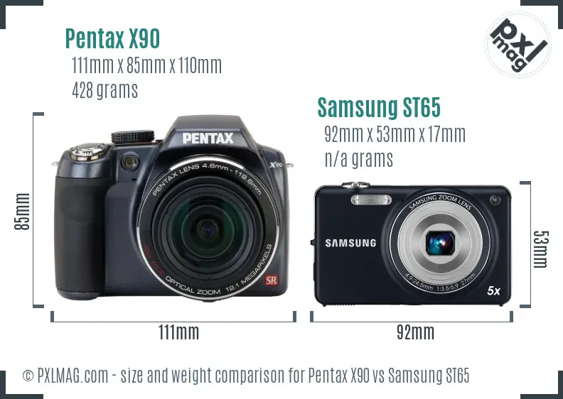 Pentax X90 vs Samsung ST65 size comparison