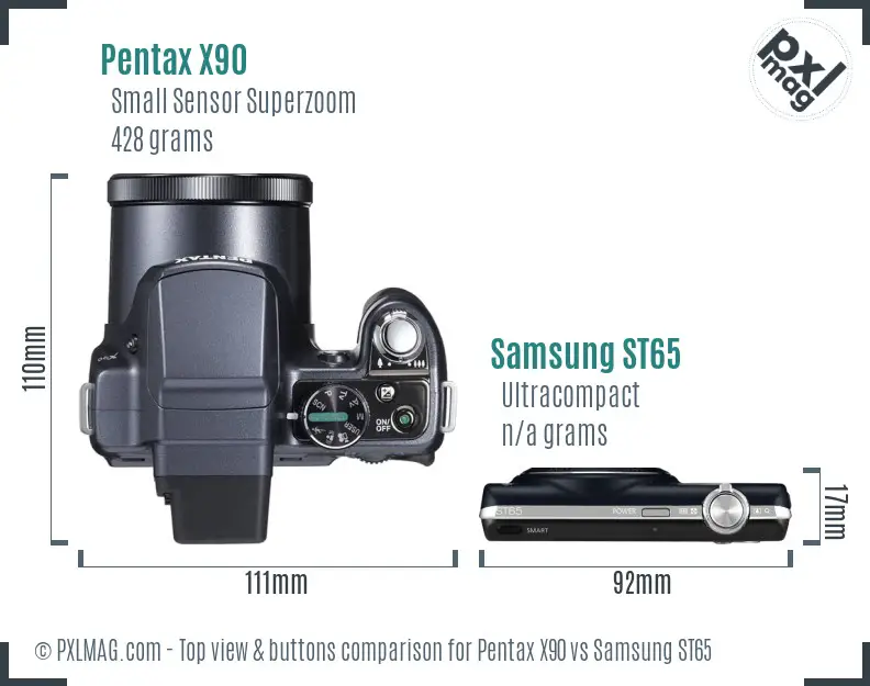 Pentax X90 vs Samsung ST65 top view buttons comparison