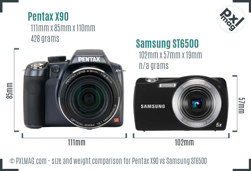 Pentax X90 vs Samsung ST6500 size comparison Pentax X90 vs Samsung ST6500 size comparison