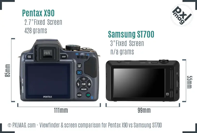 Pentax X90 vs Samsung ST700 Screen and Viewfinder comparison