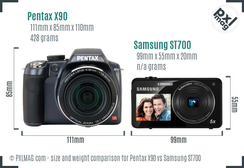 Pentax X90 vs Samsung ST700 size comparison