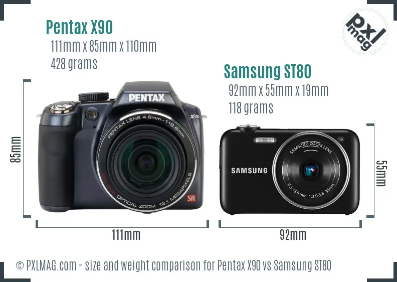 Pentax X90 vs Samsung ST80 size comparison