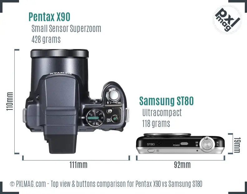 Pentax X90 vs Samsung ST80 top view buttons comparison