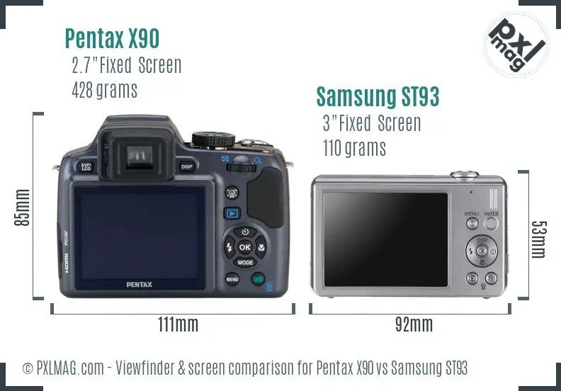 Pentax X90 vs Samsung ST93 Screen and Viewfinder comparison