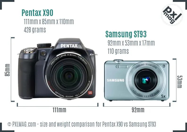 Pentax X90 vs Samsung ST93 size comparison