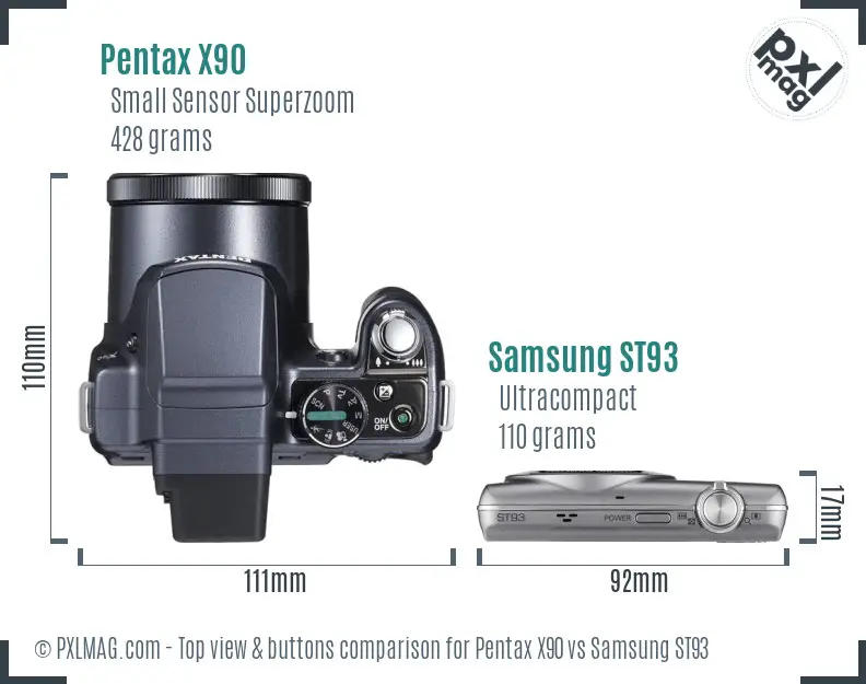 Pentax X90 vs Samsung ST93 top view buttons comparison