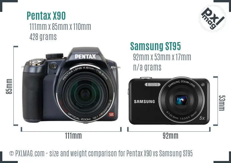 Pentax X90 vs Samsung ST95 size comparison