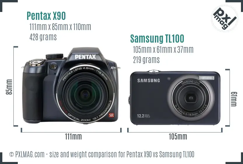 Pentax X90 vs Samsung TL100 size comparison