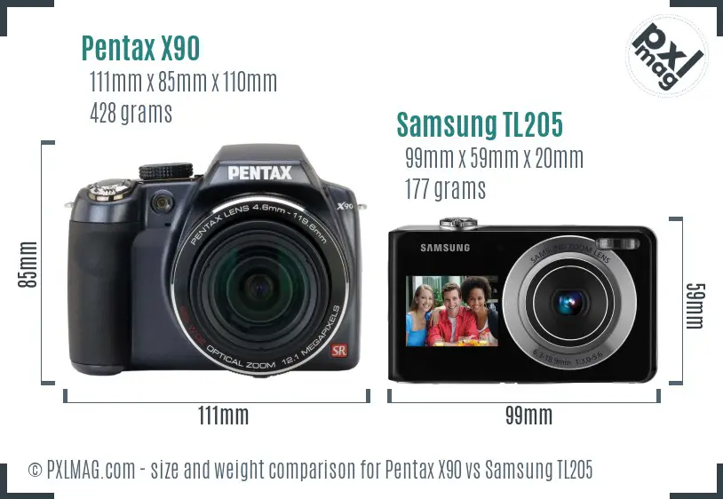 Pentax X90 vs Samsung TL205 size comparison