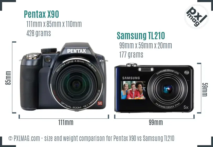 Pentax X90 vs Samsung TL210 size comparison