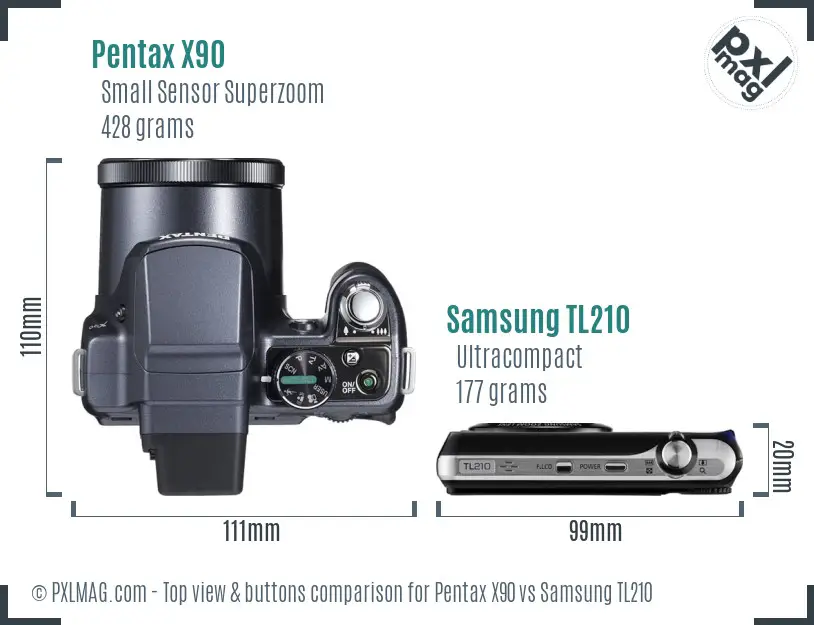 Pentax X90 vs Samsung TL210 top view buttons comparison