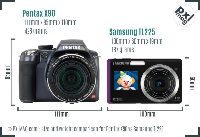 Pentax X90 vs Samsung TL225 size comparison