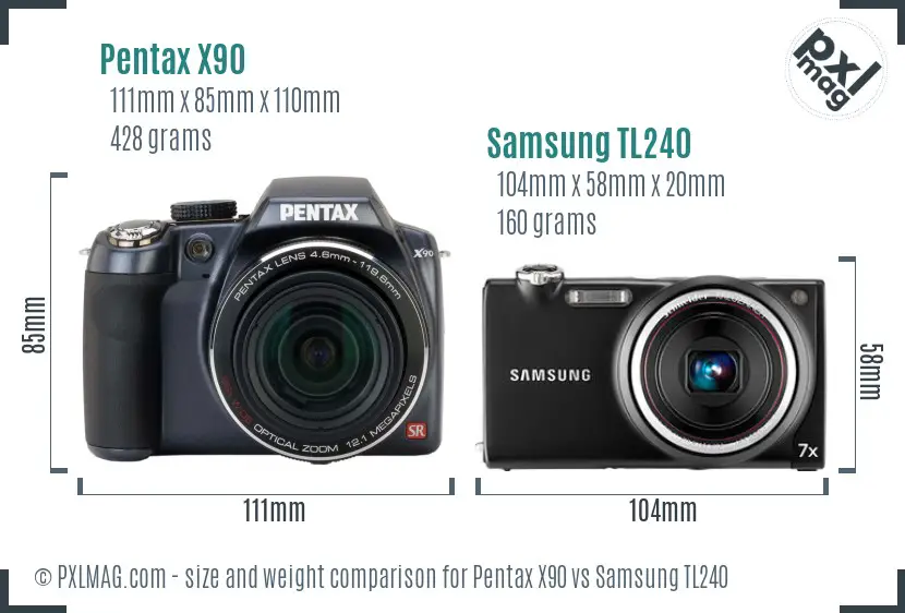 Pentax X90 vs Samsung TL240 size comparison