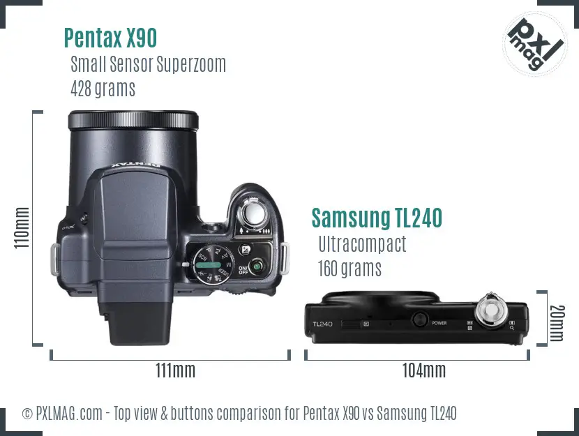 Pentax X90 vs Samsung TL240 top view buttons comparison