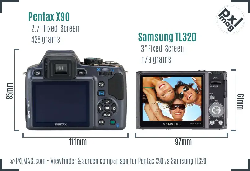 Pentax X90 vs Samsung TL320 Screen and Viewfinder comparison