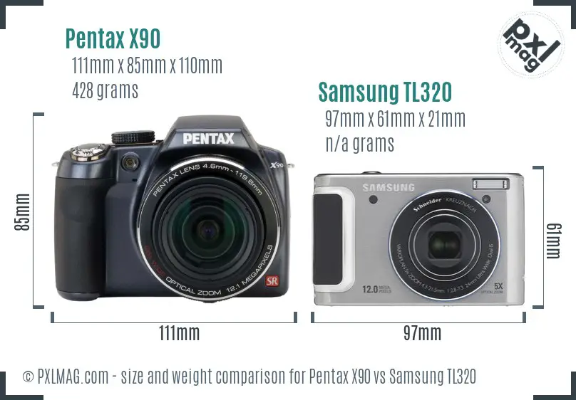 Pentax X90 vs Samsung TL320 size comparison