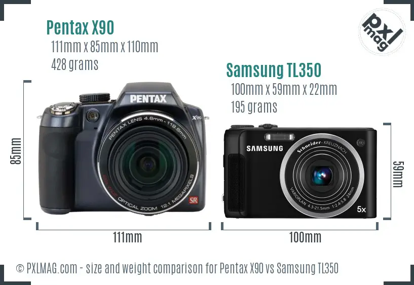 Pentax X90 vs Samsung TL350 size comparison