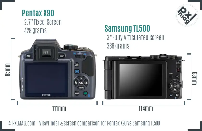 Pentax X90 vs Samsung TL500 Screen and Viewfinder comparison