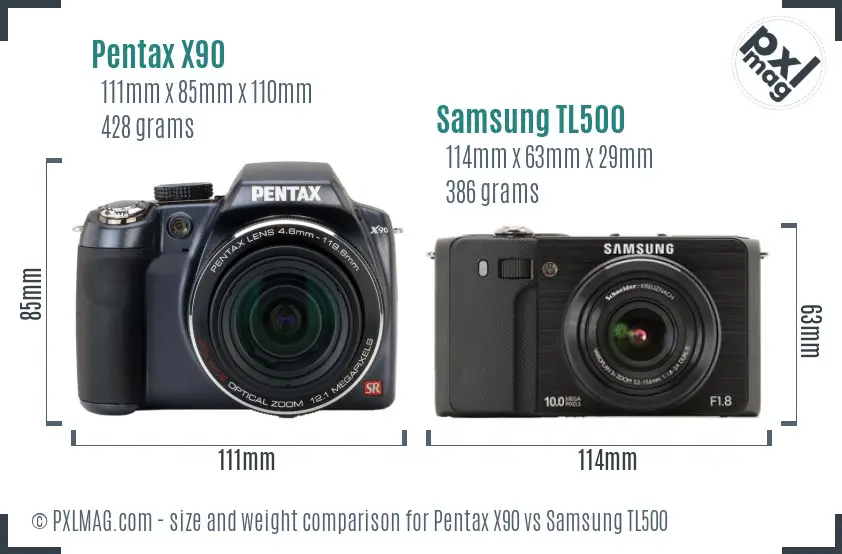 Pentax X90 vs Samsung TL500 size comparison