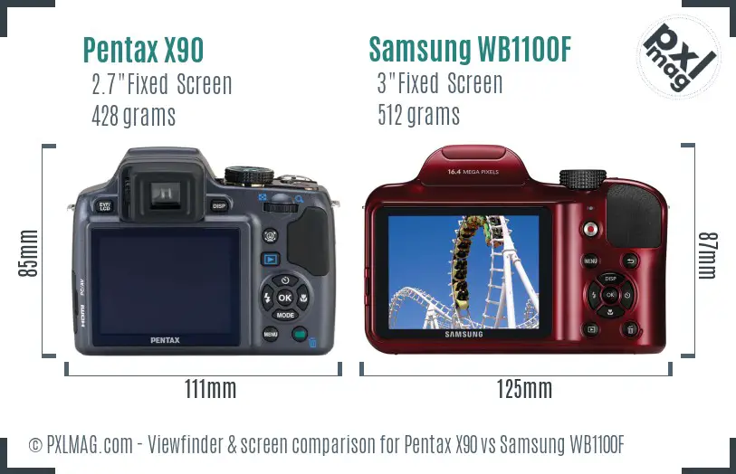 Pentax X90 vs Samsung WB1100F Screen and Viewfinder comparison