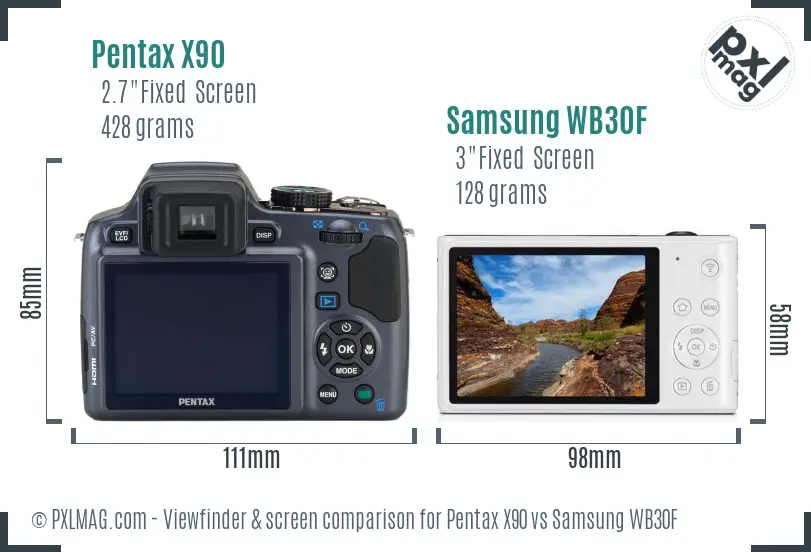 Pentax X90 vs Samsung WB30F Screen and Viewfinder comparison