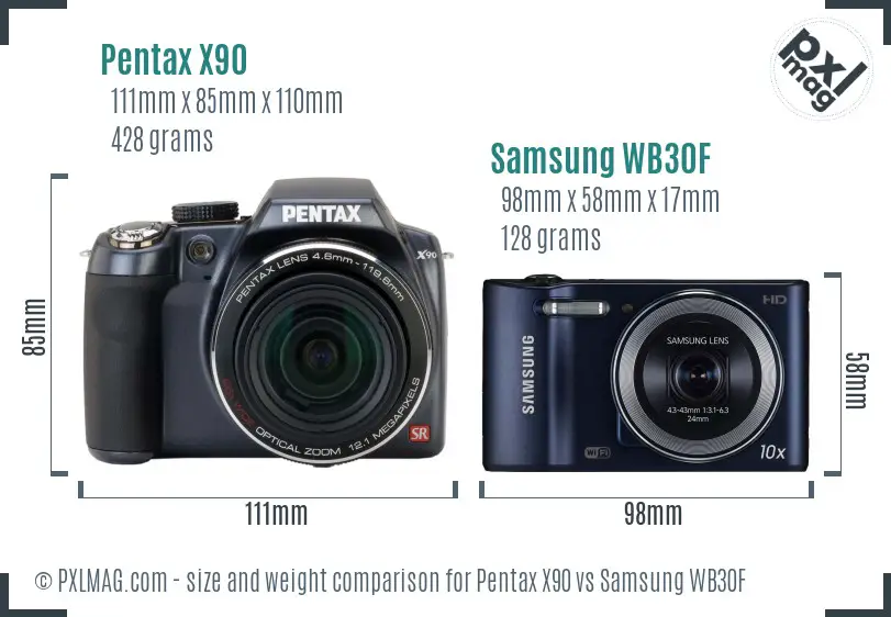 Pentax X90 vs Samsung WB30F size comparison