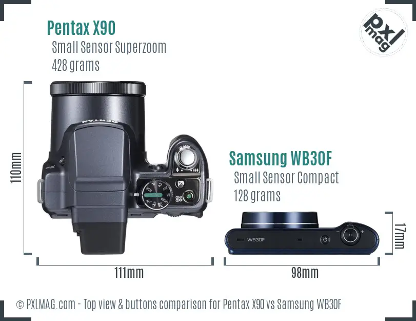 Pentax X90 vs Samsung WB30F top view buttons comparison