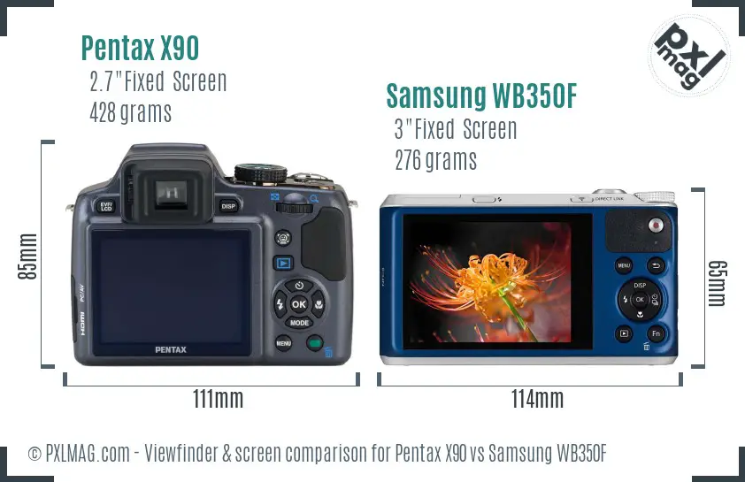 Pentax X90 vs Samsung WB350F Screen and Viewfinder comparison