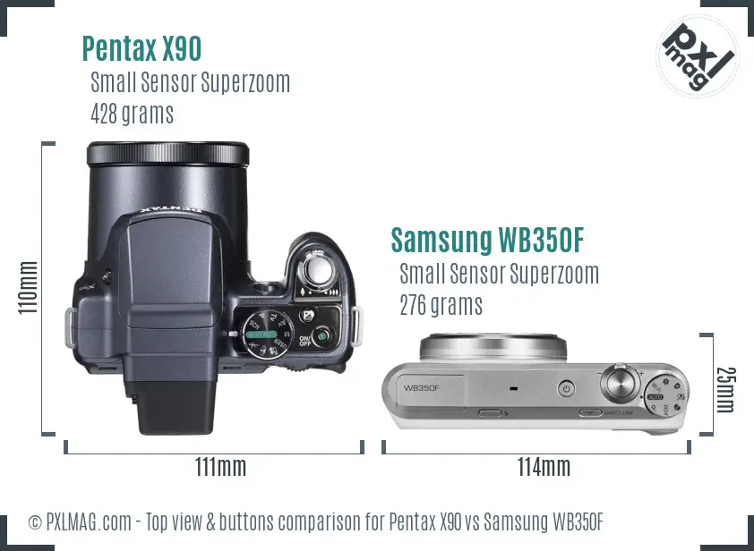 Pentax X90 vs Samsung WB350F top view buttons comparison