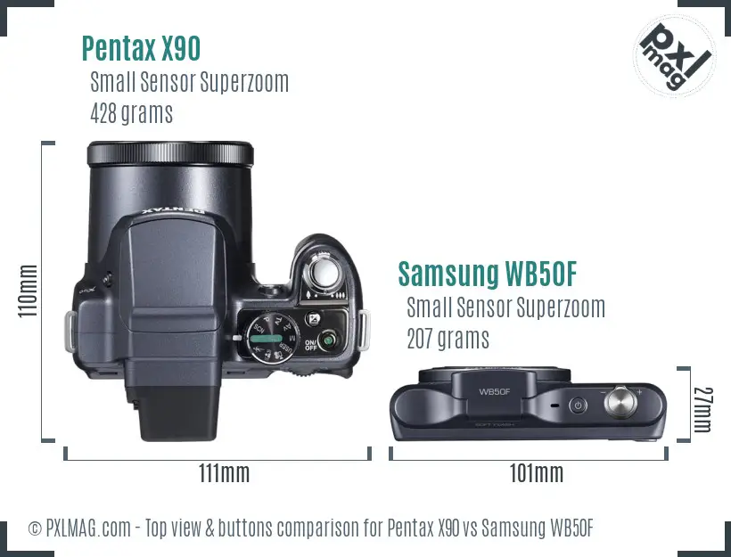 Pentax X90 vs Samsung WB50F top view buttons comparison