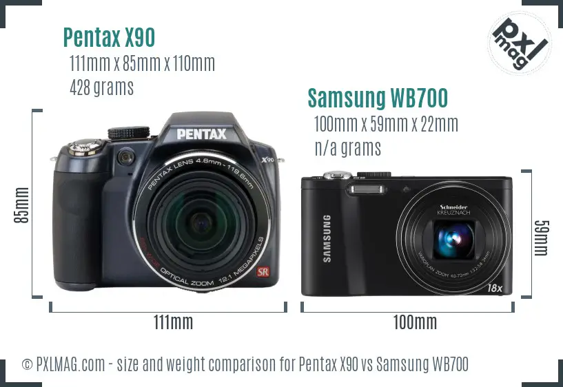 Pentax X90 vs Samsung WB700 size comparison