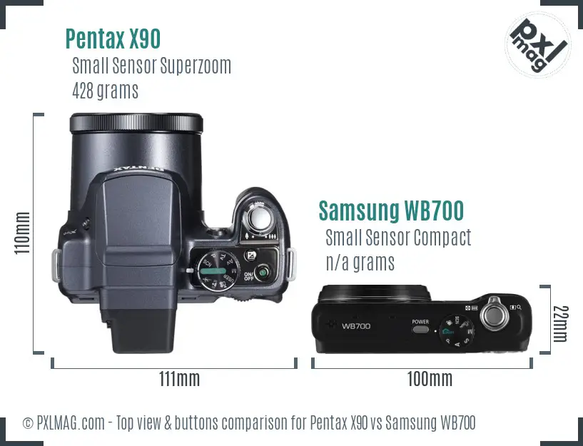 Pentax X90 vs Samsung WB700 top view buttons comparison