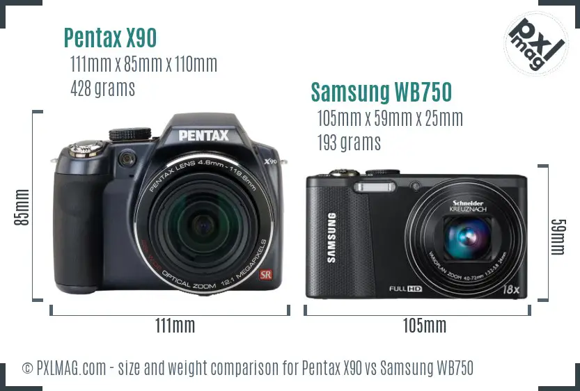 Pentax X90 vs Samsung WB750 size comparison