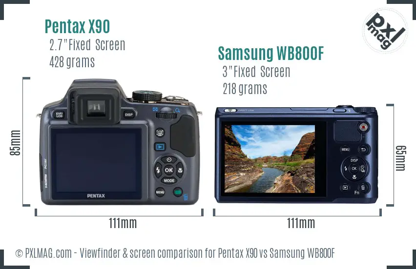 Pentax X90 vs Samsung WB800F Screen and Viewfinder comparison