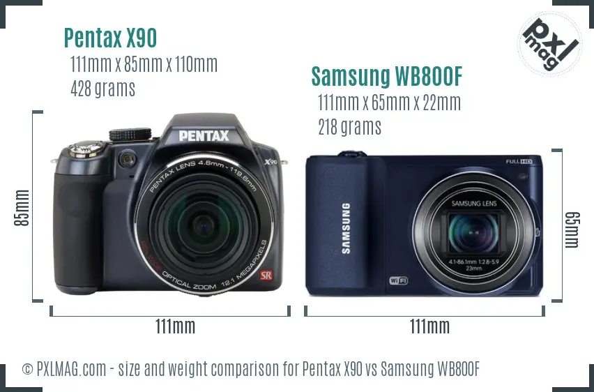 Pentax X90 vs Samsung WB800F size comparison