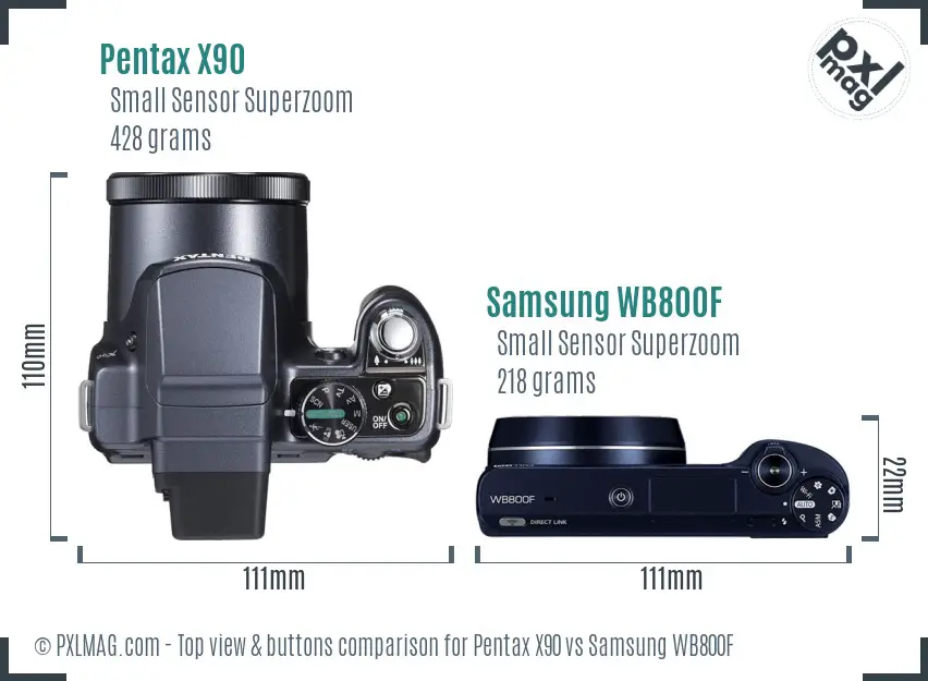 Pentax X90 vs Samsung WB800F top view buttons comparison