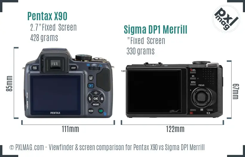 Pentax X90 vs Sigma DP1 Merrill Screen and Viewfinder comparison