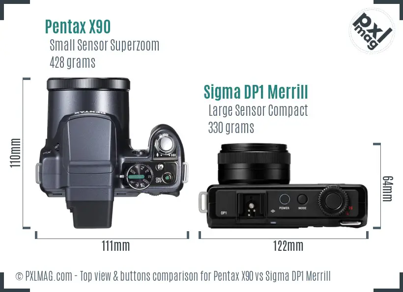Pentax X90 vs Sigma DP1 Merrill top view buttons comparison