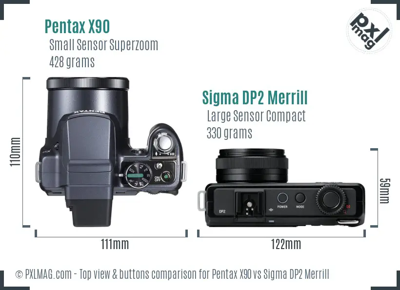 Pentax X90 vs Sigma DP2 Merrill top view buttons comparison