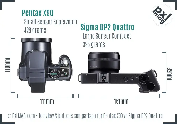 Pentax X90 vs Sigma DP2 Quattro top view buttons comparison