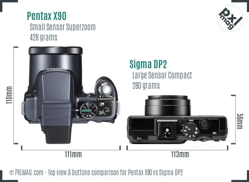 Pentax X90 vs Sigma DP2 top view buttons comparison